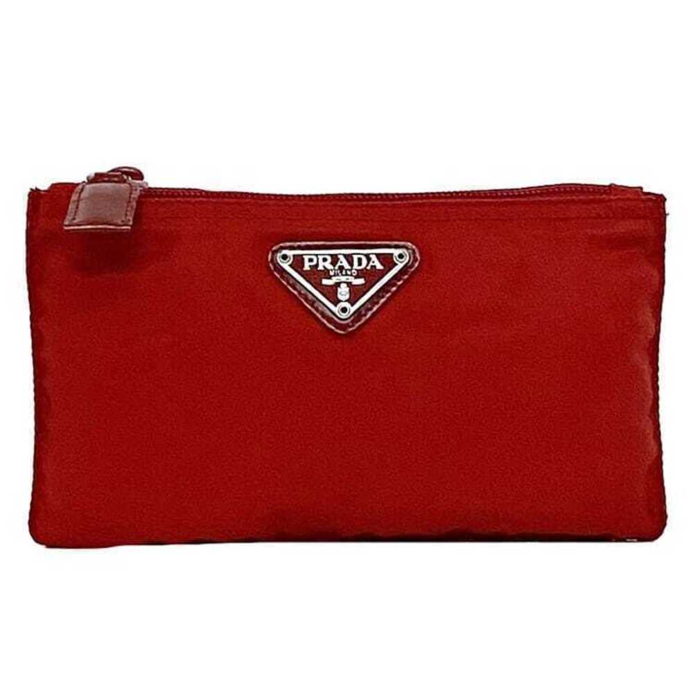 Prada Pouch Tessuto Leather Zipper Triangle Thin Case Wallet Accessories Red